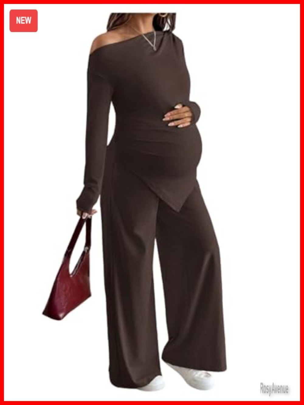 MakeMeChic Maternity 2 Piece Asymmetrical One Shoulder Top & Straight Leg Pants